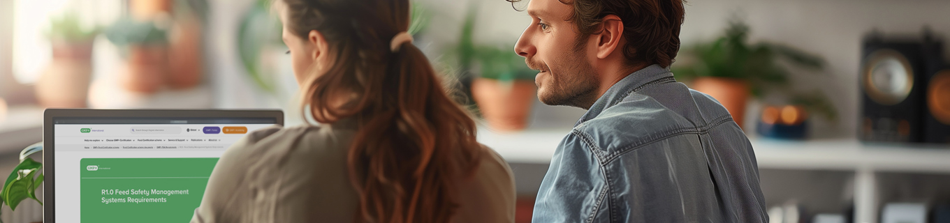 Man and woman behind laptop